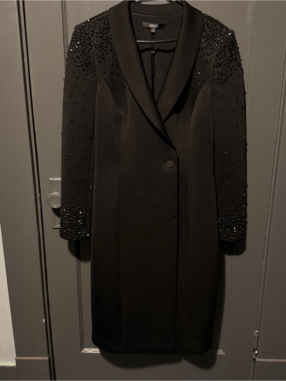 Badgley Mischka Black Crystal Coat Dress